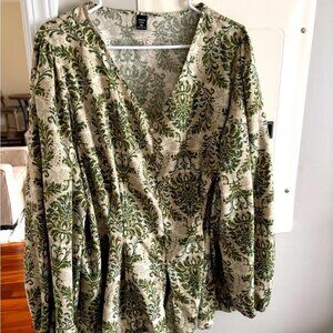Green and Cream Patterned Women's Top